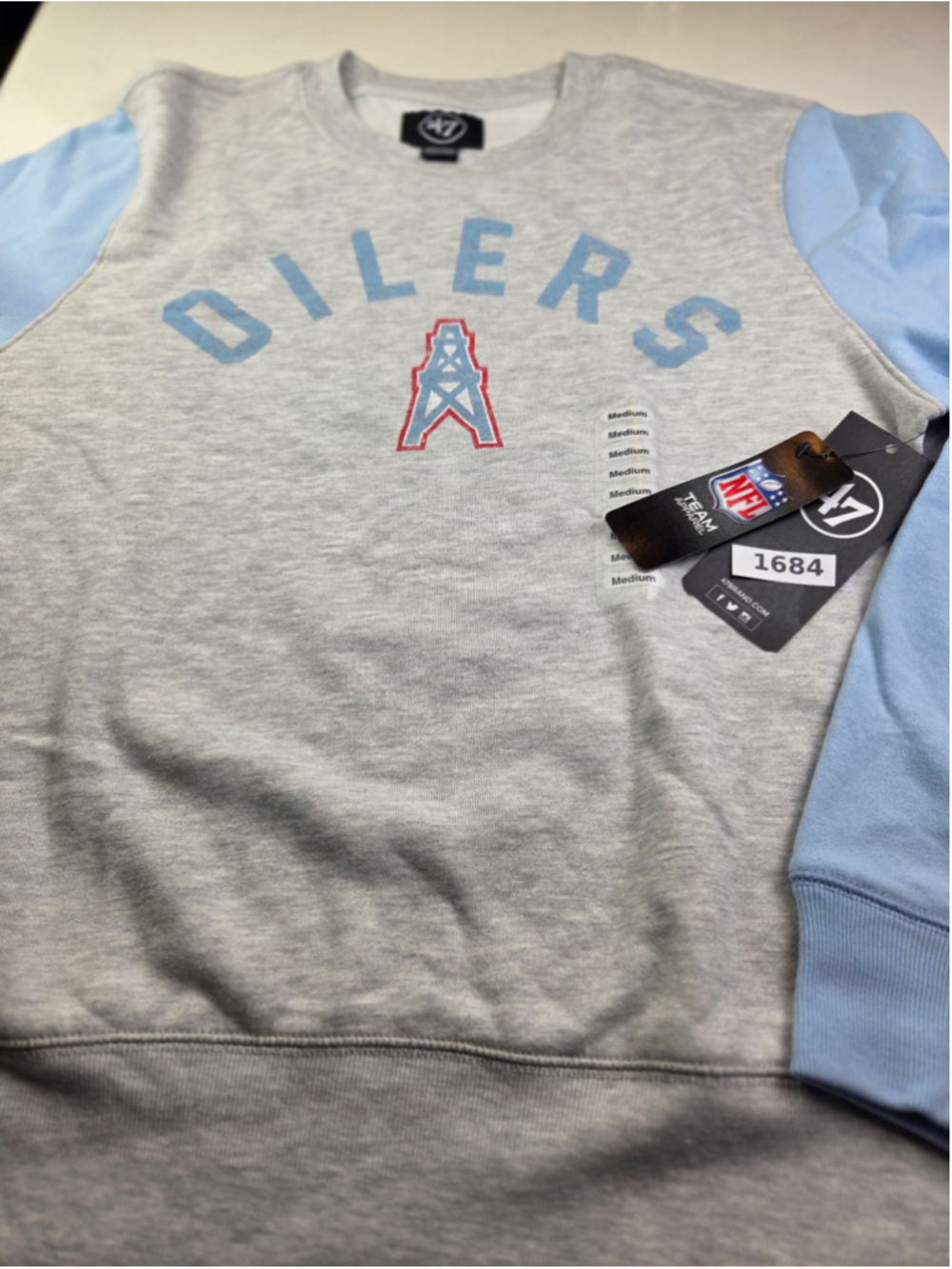 Men's 47 Brand Houston Oilers Sweatshirt Medium Grey Light Blue #1684